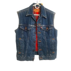 LEVI'S Vintage Plaid Denim Vest Mens Size Small 100% Cotton Made in U.S.A.
